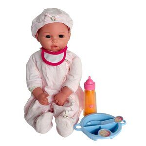 Kingstate Baby Doll Set 18" Blue Eyes Cloth Vinyl Bottle Bib Pacifier Feeding